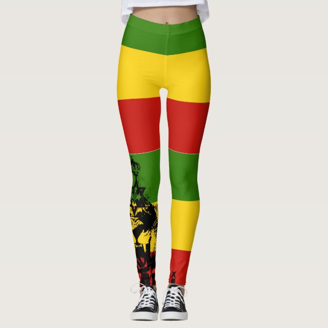 Rasta Leggings Red Gold Green Roaring Lion (Devant)