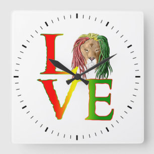 Rasta Lion Jamaican Reggae Love Quadratische Wanduhr