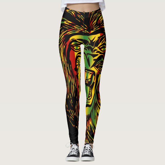 Rasta Lion of Judah Fire Leggings (Vorderseite)