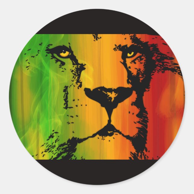 Rasta Lion Runder Aufkleber (Vorderseite)