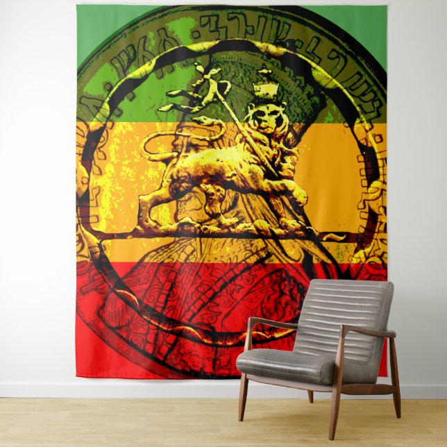 Rasta Löwe Judah des roten Goldgrüns Wandteppich (Beispiel)