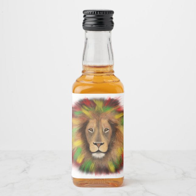 Rasta Löwe rot grün zeichnend Jamaika Alkoholflaschenetikett (Vorderseite)