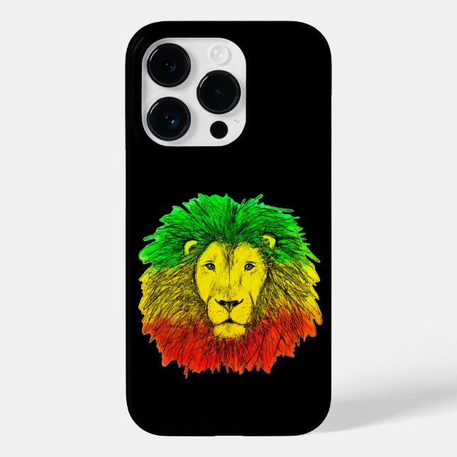 Rasta Löwe rot grün zeichnend Jamaika Case-Mate iPhone 14 Pro Hülle (Rückseite)