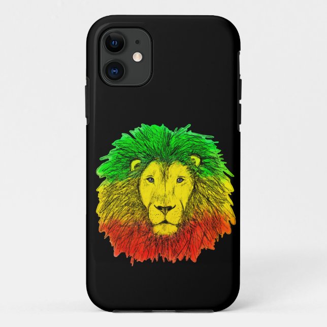 Rasta Löwe rot grün zeichnend Jamaika Case-Mate iPhone Hülle (Rückseite)