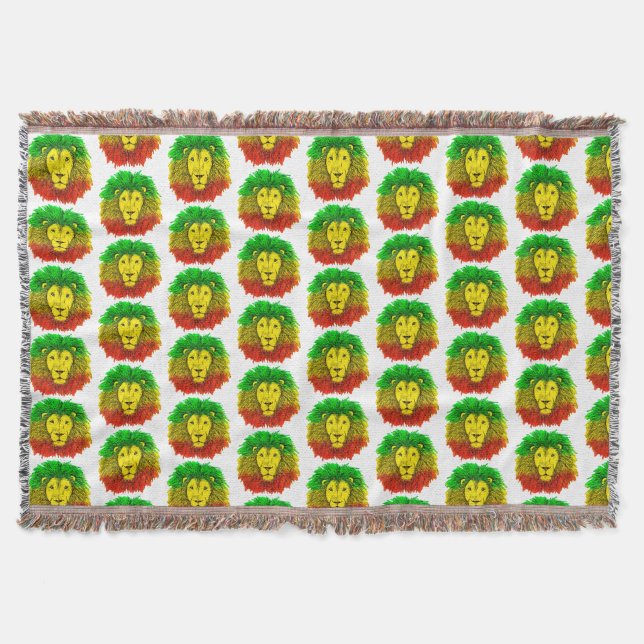 Rasta Löwe rot grün zeichnend Jamaika Decke (Vorderseite)