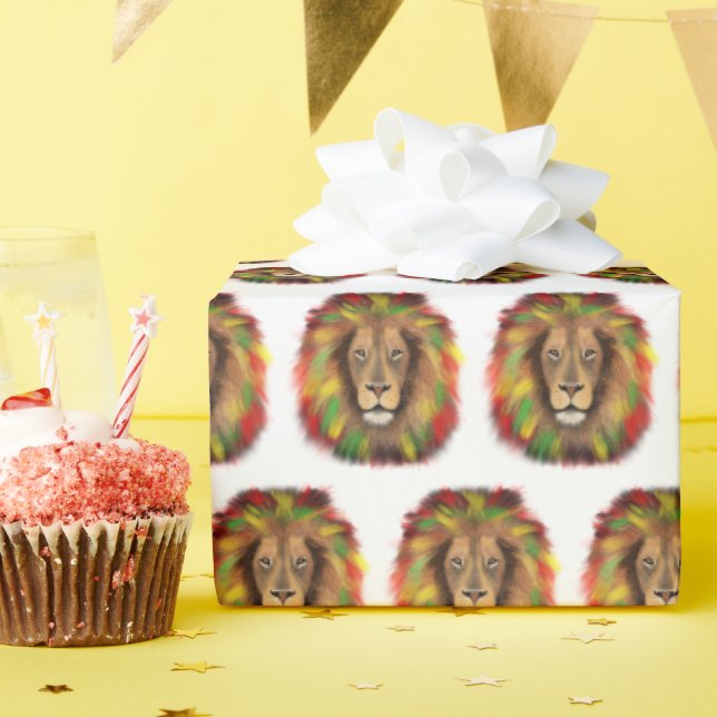 Rasta Löwe rot grün zeichnend Jamaika Geschenkpapier (Geburtstagsparty)