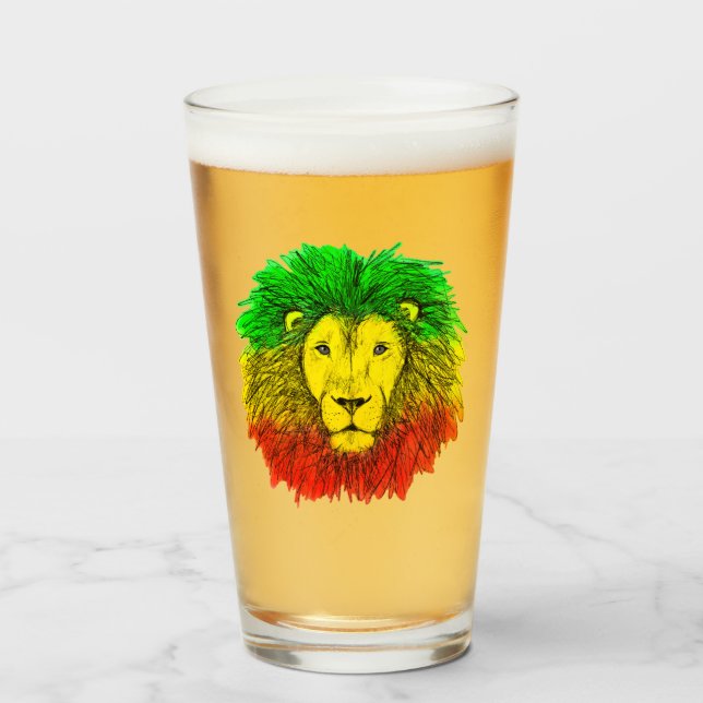 Rasta Löwe rot grün zeichnend Jamaika Glas (Vorne (Gefüllt))