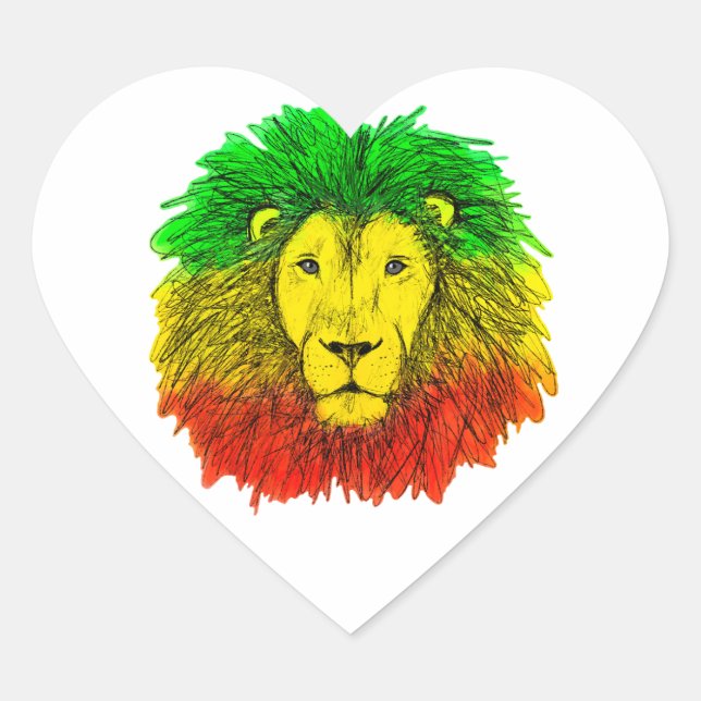 Rasta Löwe rot grün zeichnend Jamaika Herz-Aufkleber (Vorderseite)