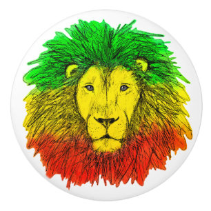 Rasta Löwe rot grün zeichnend Jamaika Keramikknauf