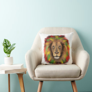 Rasta Löwe rot grün zeichnend Jamaika Kissen