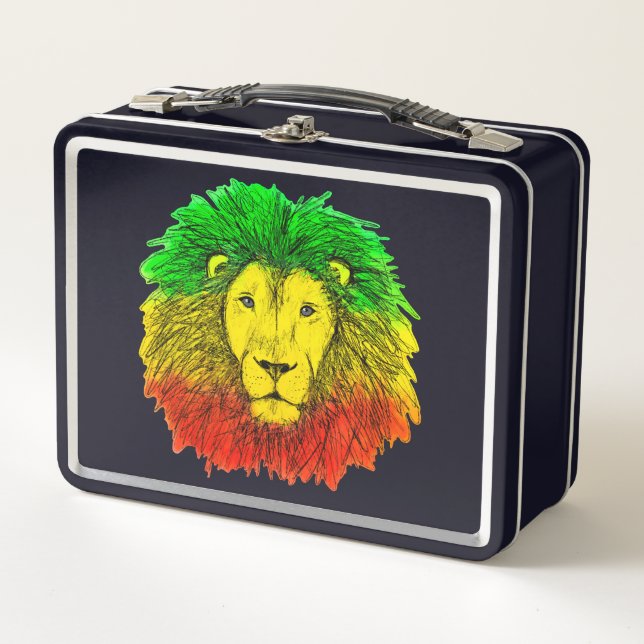 Rasta Löwe rot grün zeichnend Jamaika Metall Brotdose (Vorderseite)