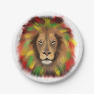 Rasta Löwe rot grün zeichnend Jamaika Pappteller