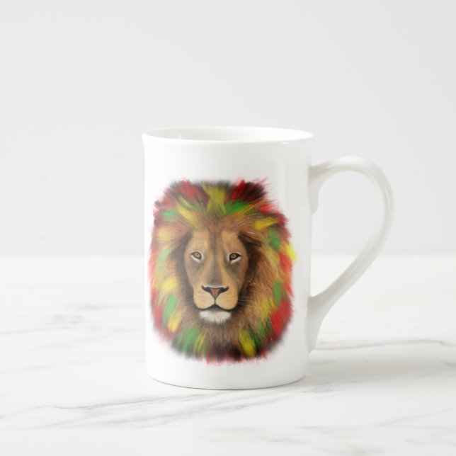 Rasta Löwe rot grün zeichnend Jamaika Prozellantasse (Rechts)
