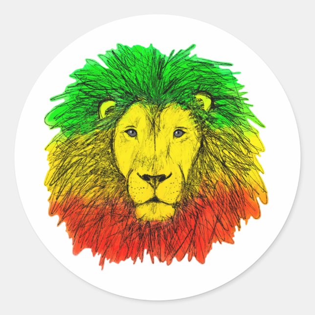 Rasta Löwe rot grün zeichnend Jamaika Runder Aufkleber (Vorderseite)