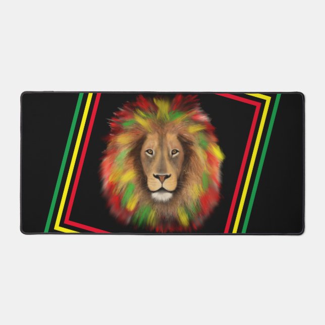 Rasta Löwe rot grün zeichnend Jamaika Schreibtischunterlage (Vorderseite)