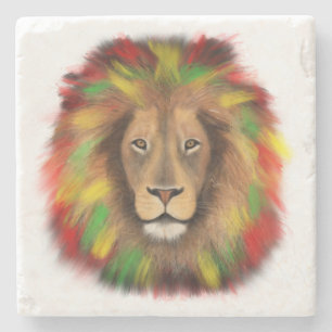 Rasta Löwe rot grün zeichnend Jamaika Steinuntersetzer