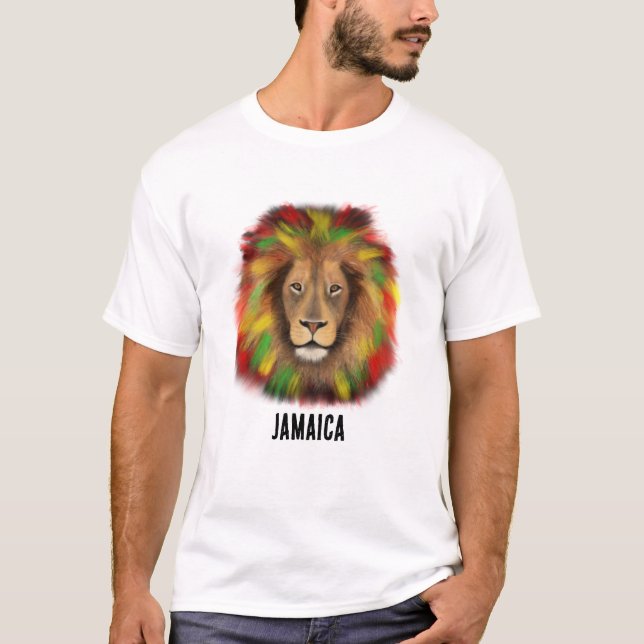 Rasta Löwe rot grün zeichnend Jamaika T-Shirt (Vorderseite)