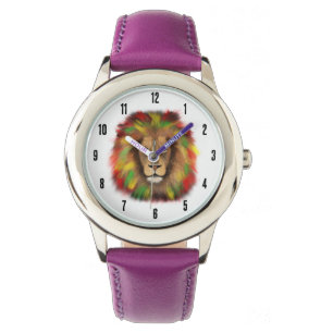 Rasta-Löwenkopf rot gelb grün Zeichnung Jamaika  Armbanduhr