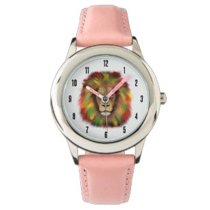 Rasta-Löwenkopf rot gelb grün Zeichnung Jamaika Armbanduhr