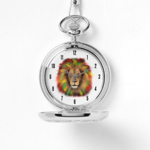 Rasta-Löwenkopf rot gelb grün Zeichnung Jamaika Armbanduhr