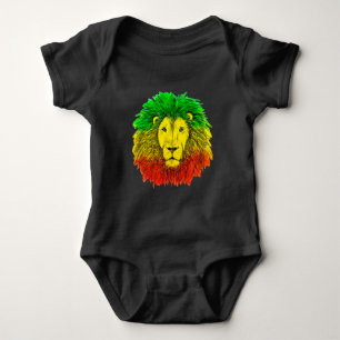 Rasta-Löwenkopf rot gelb grün Zeichnung Jamaika  Baby Strampler