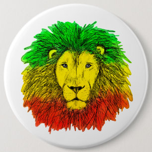 Rasta-Löwenkopf rot gelb grün Zeichnung Jamaika Button