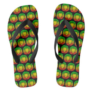 Rasta-Löwenkopf rot gelb grün Zeichnung Jamaika Flip Flops