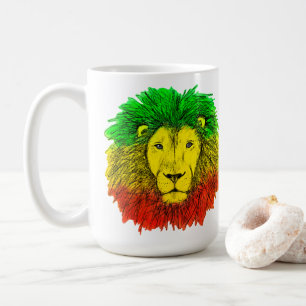 Rasta-Löwenkopf rot gelb grün Zeichnung Jamaika Kaffeetasse