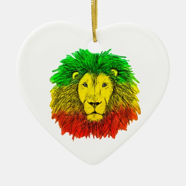 Rasta-Löwenkopf rot gelb grün Zeichnung Jamaika  Keramik Ornament (Vorne)