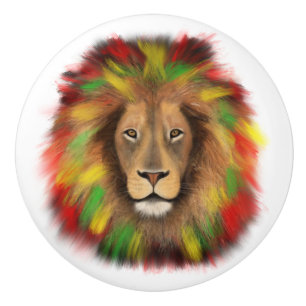 Rasta-Löwenkopf rot gelb grün Zeichnung Jamaika Keramikknauf