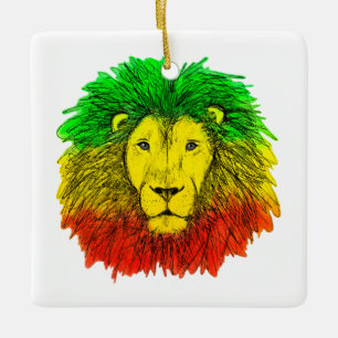 Rasta-Löwenkopf rot gelb grün Zeichnung Jamaika  Keramikornament