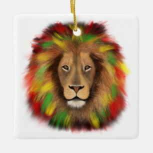 Rasta-Löwenkopf rot gelb grün Zeichnung Jamaika  Keramikornament