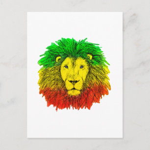 Rasta-Löwenkopf rot gelb grün Zeichnung Jamaika Postkarte