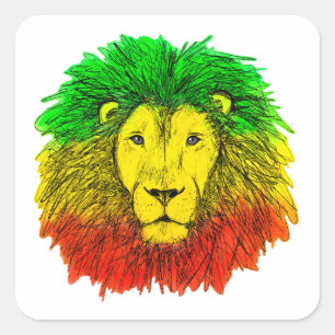 Rasta-Löwenkopf rot gelb grün Zeichnung Jamaika  Quadratischer Aufkleber