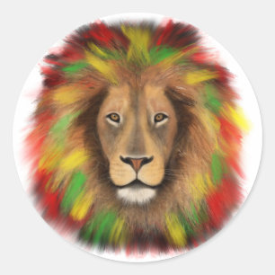 Rasta-Löwenkopf rot gelb grün Zeichnung Jamaika  Runder Aufkleber