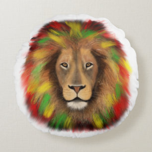 Rasta-Löwenkopf rot gelb grün Zeichnung Jamaika Rundes Kissen