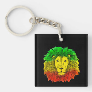 Rasta-Löwenkopf rot gelb grün Zeichnung Jamaika Schlüsselanhänger