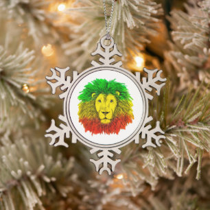 Rasta-Löwenkopf rot gelb grün Zeichnung Jamaika Schneeflocken Zinn-Ornament