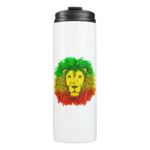 Rasta-Löwenkopf rot gelb grün Zeichnung Jamaika Thermosbecher