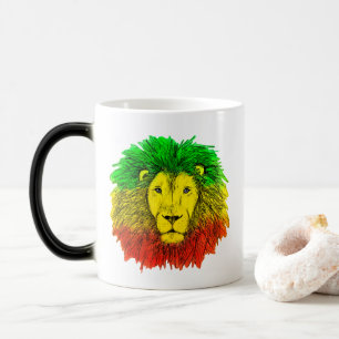 Rasta-Löwenkopf rot gelb grün Zeichnung Jamaika Verwandlungstasse