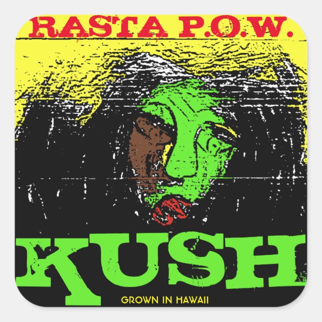 RASTA P.O.W. KUSH QUADRATISCHER AUFKLEBER (Vorderseite)