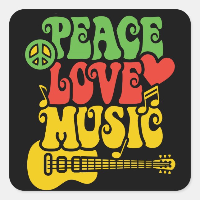 Rasta Peace-Liebe-Music Quadratischer Aufkleber (Vorderseite)