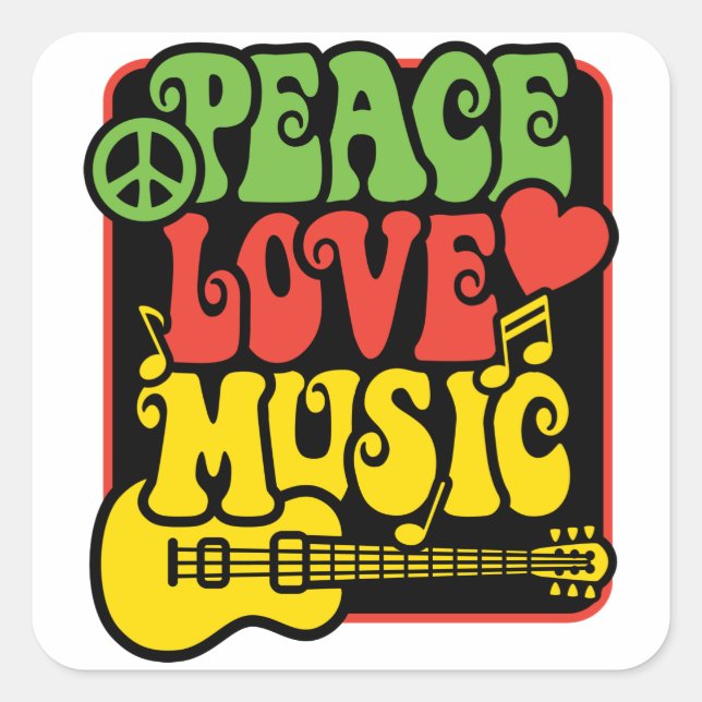Rasta Peace-Liebe-Music Quadratischer Aufkleber (Vorderseite)
