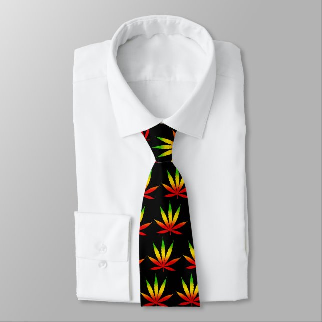 Rasta Rastafarian Reggae Jamaica Leaf Black Krawat Krawatte (Gebunden)