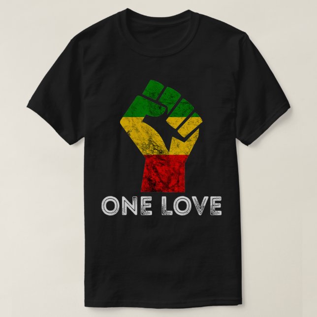 Rasta Reggae Fist One Love Rastafari Jamaica Regga T-Shirt (Design vorne)