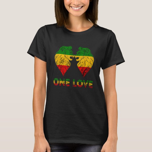 Rasta Reggae Lion of Juddah Eine Liebe Rastafarian T-Shirt (Vorderseite)