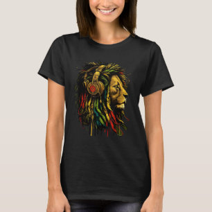 Rasta Reggae Music Headphones Jamaican Pride Lion T-Shirt