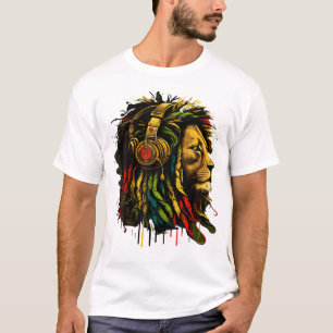 Rasta Reggae Music Headphones Jamaican Pride Lion T-Shirt