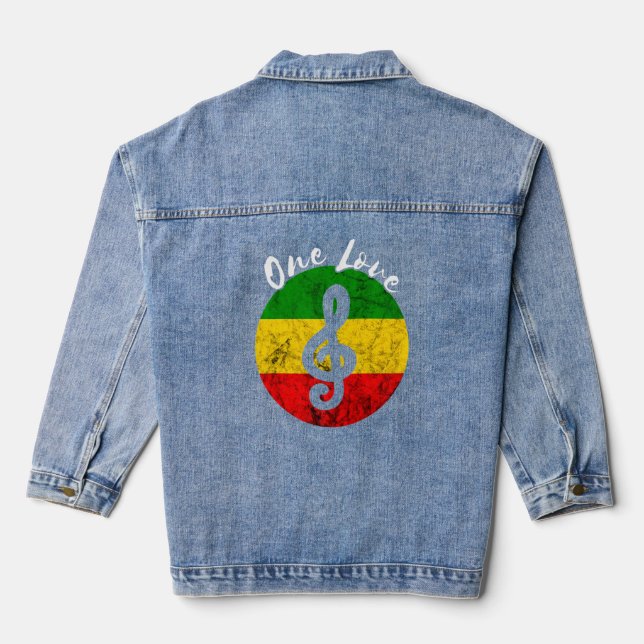 Rasta Reggae Rastafari Roots Musiknote Eine Liebe  Jeansjacke (Rückseite)