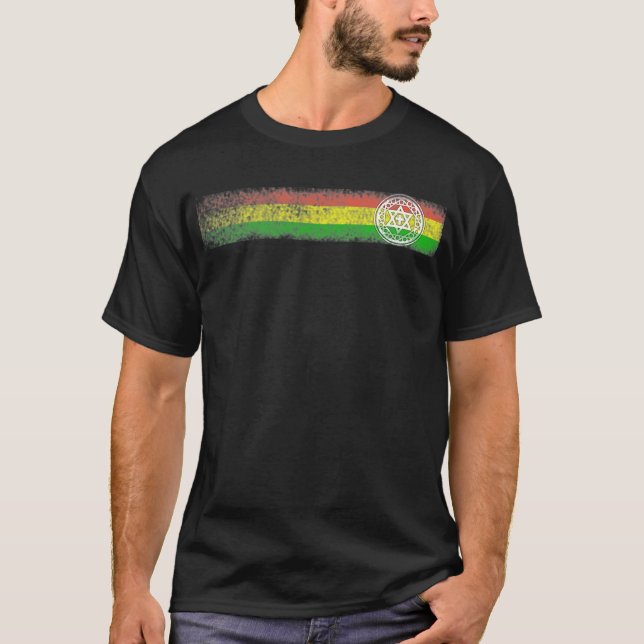 Rasta Reggae-Streifen mit Stern und Kreuz T-Shirt (Vorderseite)